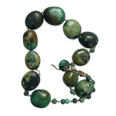 Before: macramé turquoise necklace needing repair